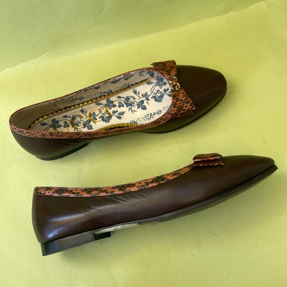 Brown/gold Gucc leather flats with box - Picture 8 of 12